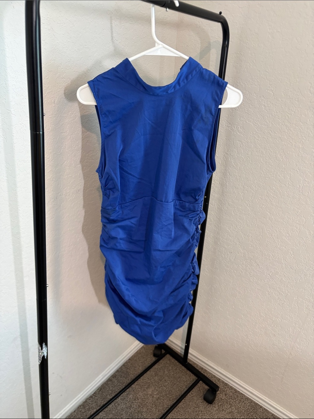 Zara Cobalt Blue Sleeveless Ruched Midi Dress